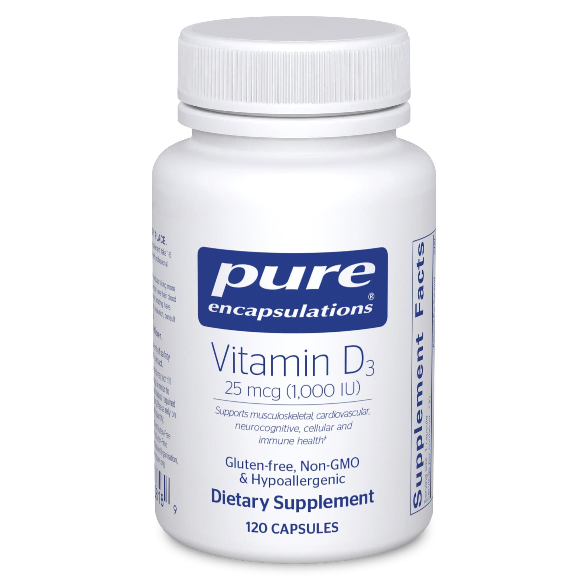 Pure EncapsulationsVitamin D3 25 mcg (1,000 IU) - Supplement to Support Bone, Joint, Breast, Heart, Colon & Immune Health - with Premium Vitamin D - 120 Capsules