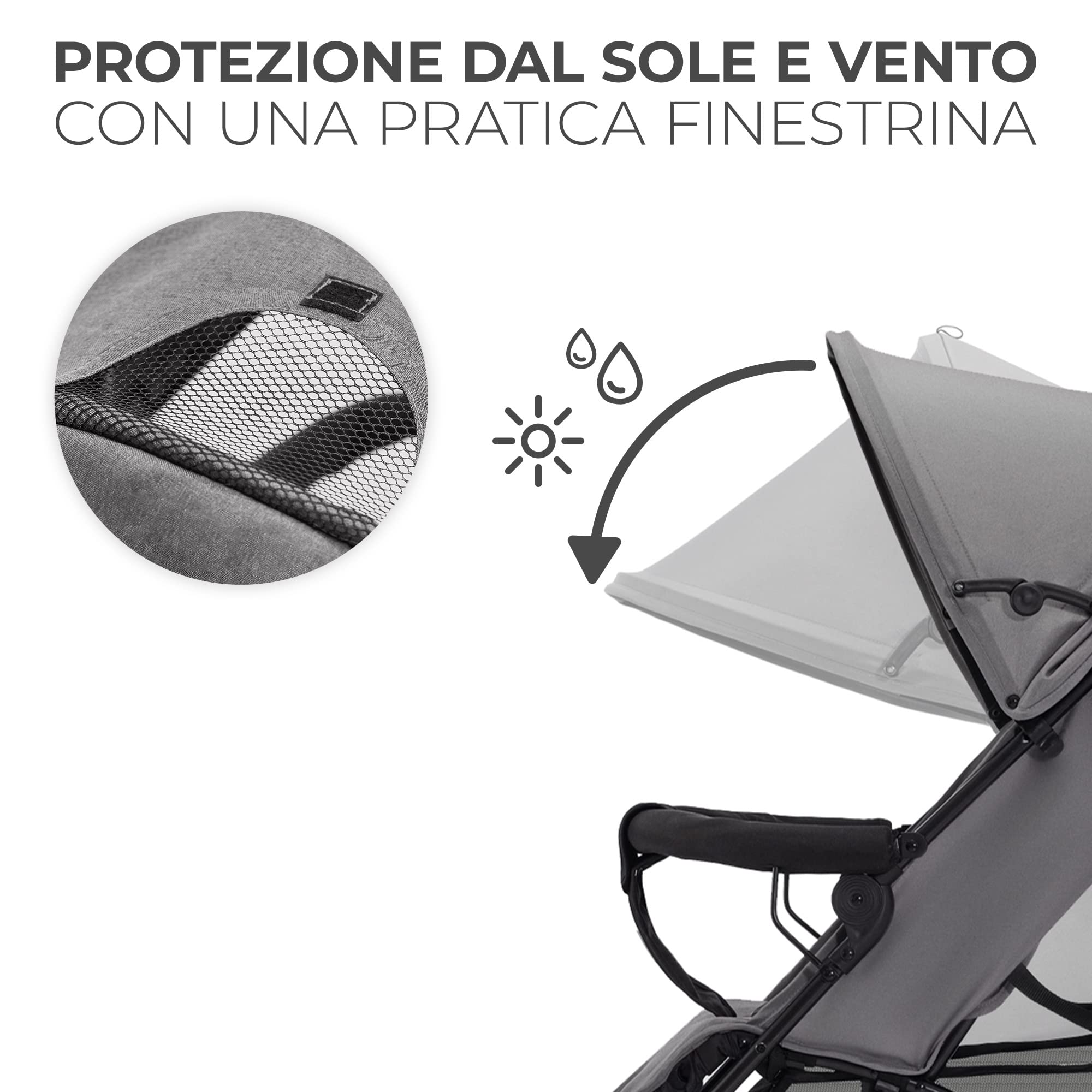 Kinderkraft TIK Passeggino Leggero, Solo 6,5 Kg, Passeggino a ombrello Passeggino Da Viaggio, Facile Da Piegare, Schienale Regolabile In Posizione Sdraiata, Copertura Antipioggia, Grigio