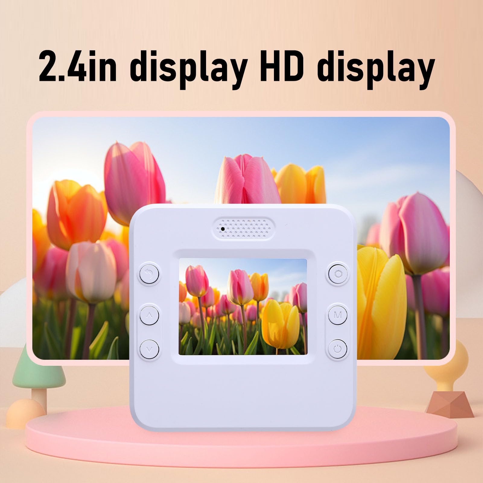 Lazmin112 Aparat Fotograficzny z Natychmiastowym Wydrukiem, 2,4 Cala, 24Mp, 1080p, Selfie, Obracany o 180° Aparat, Wbudowane Zabawne Ramki i Filtry, 1Gb, Dla Studentów, Twórców (WHITE)