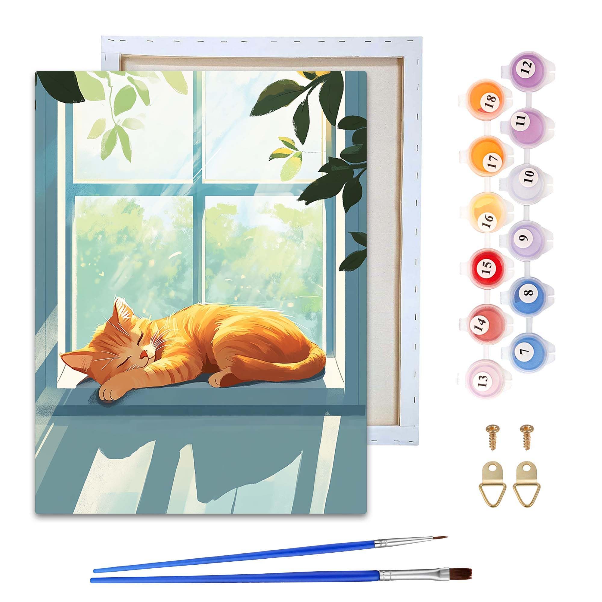 Reofrey Framed Paint by Numbers Kit for Adults & Beginner - 8x12 Inch Canvas Cat Animal Paint by Numbers - Educational & Creative Art Set for Beginners - Perfect for Home Wall Decoration C2044