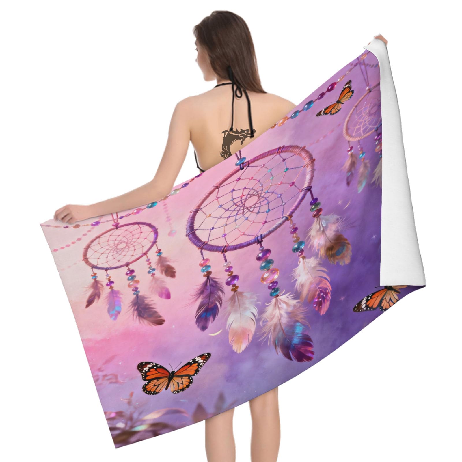 Leichong 3D Dreamcatcher Illustration Beach Towel Microfiber Soft Quick Dry for Adults, Cartoon Bath Towel Lightweight Soft Absorbent for Travel Swimming Pool Sports, 75 x 150 cm
