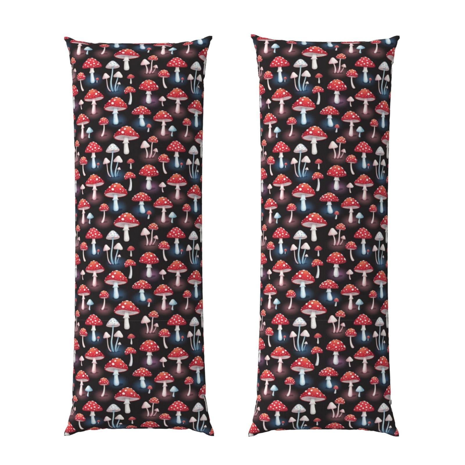 Body Pillow Case 20x54, Goth Red Mushrooms, Zippered Soft Pillow Cover, Plush Flannel Fabric, Comfortable Cushion Protector for Bedroom Living Room Couch