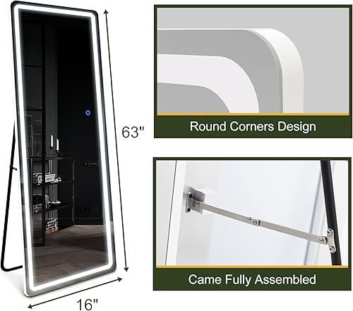 Miniatura 6 de NicBex Espejo de longitud completa de 63 x 16 pulgadas con luces LED, espejo de pie independiente, espejo montado en la pared, ajuste de color