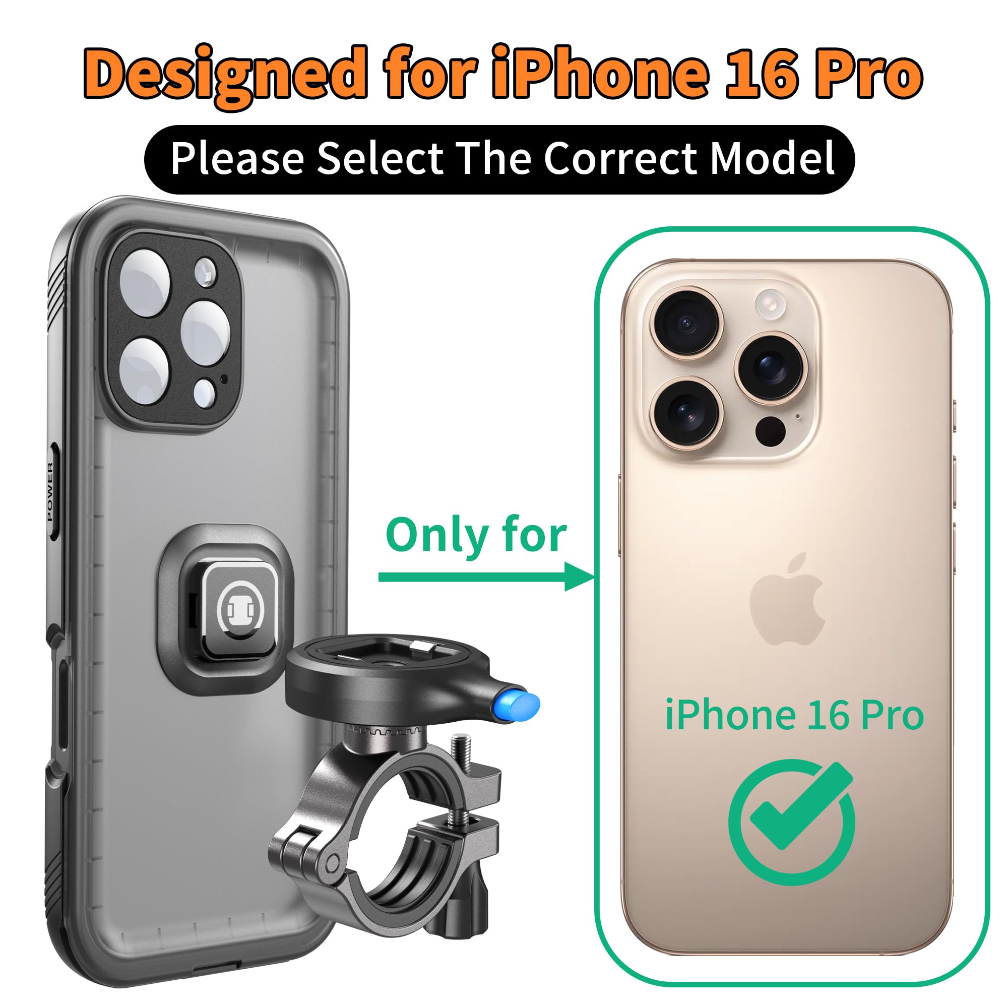 Cozycase Antykradzieżowe-Wodoszczelne-Szybkie Odblokowanie 1S do iPhone 16 Pro Uchwyt na Telefon do Roweru – Uchwyty Rowerowe na Kierownicę Motocykl Rower Szosowy Górski MTB Uchwyt