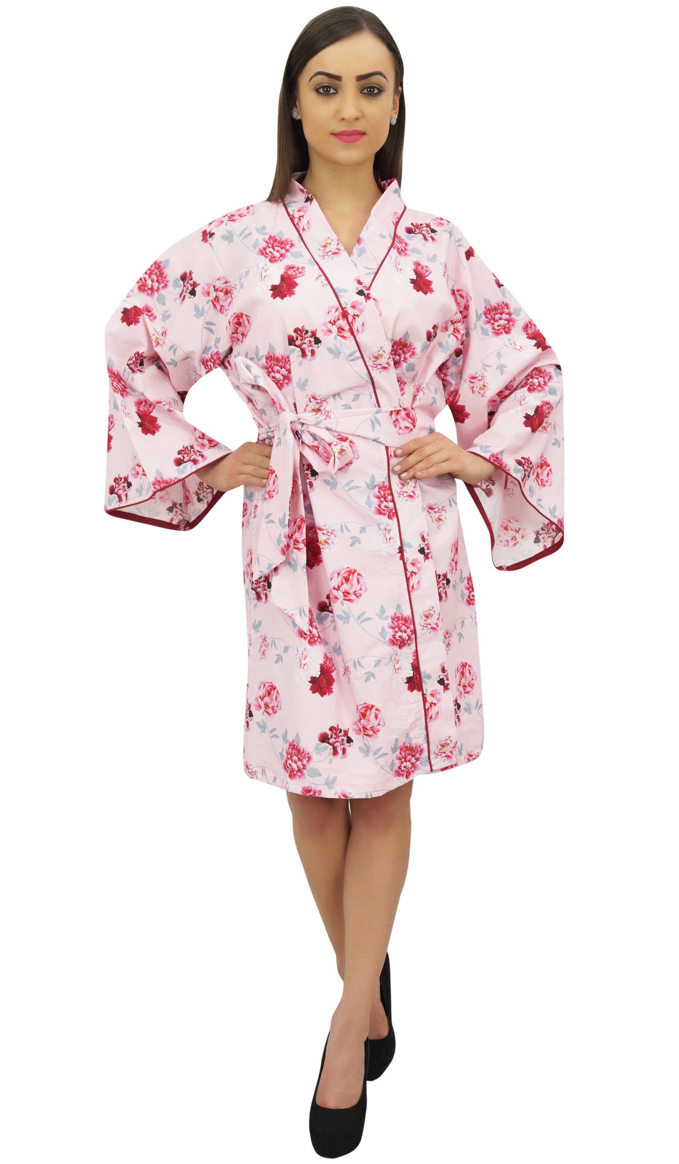 Bimba Rosa Manga Larga Mujer Kimono Coverup Robe Estampado Floral Ropa De Dormir - 46