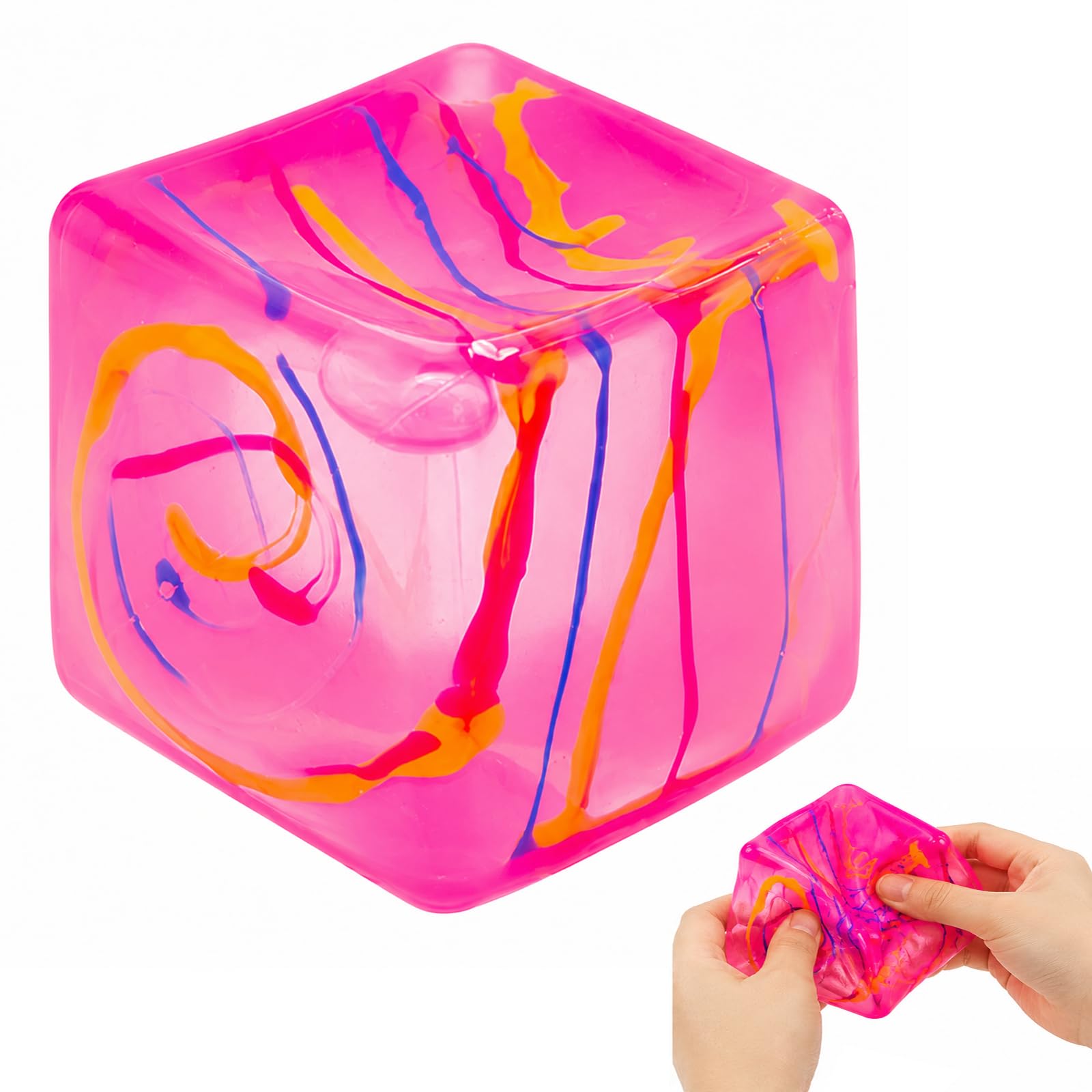 Nice Ice Cube Squishy Toys, 4 Pcs Cube Stress Balls, Squishy Fidget Toys for Adults & Kids, Sensory Squeeze Toys for Anxiety Stress Relief, Squeeze Cubes for Autism(Pink)