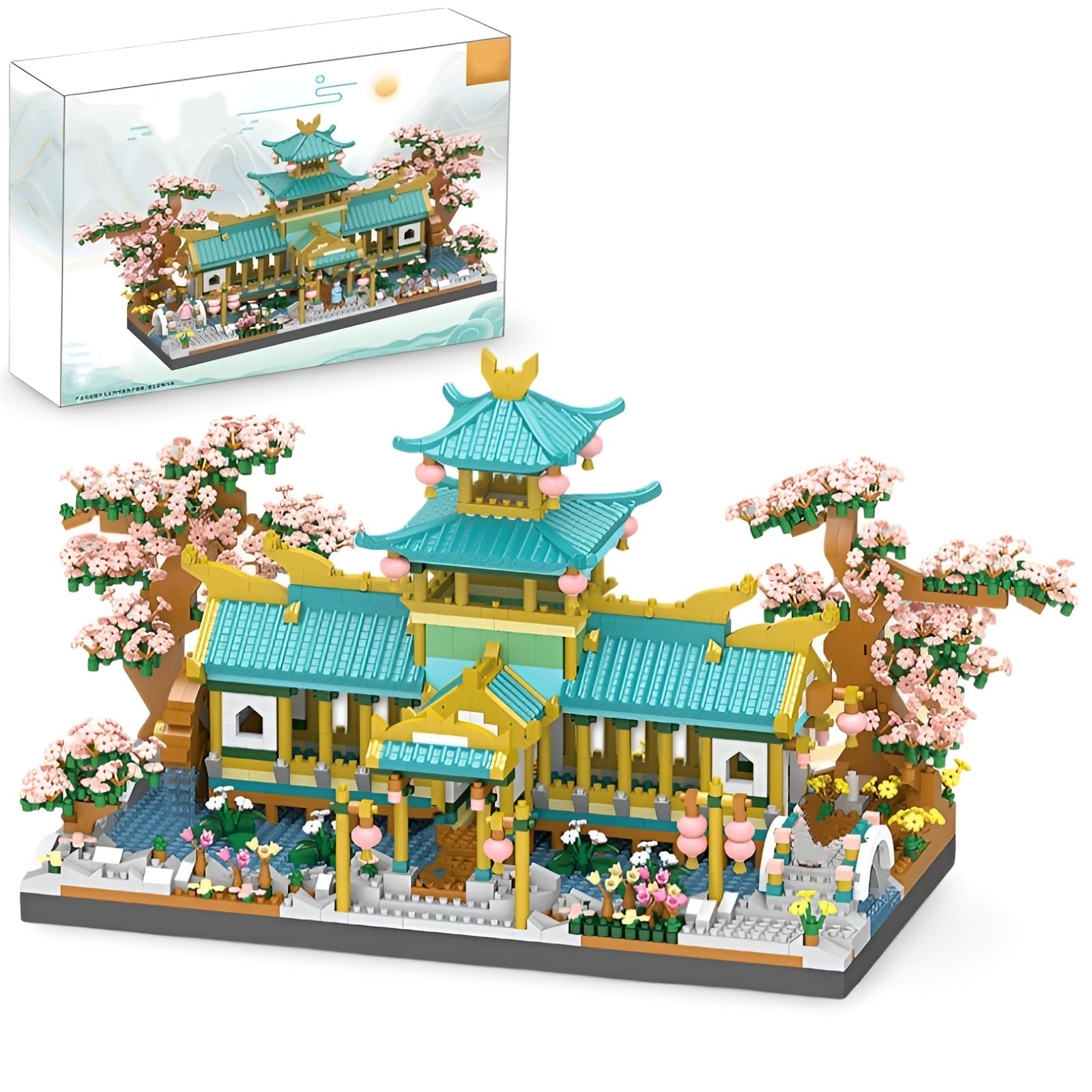 Chinese Classical Garden Building Block Set, 2350 PCS Mini Micro Sakura Tree House Building Kit, Creative Micro Chinese Architecture Bricks Model Toys, Gift for Adults and Teens