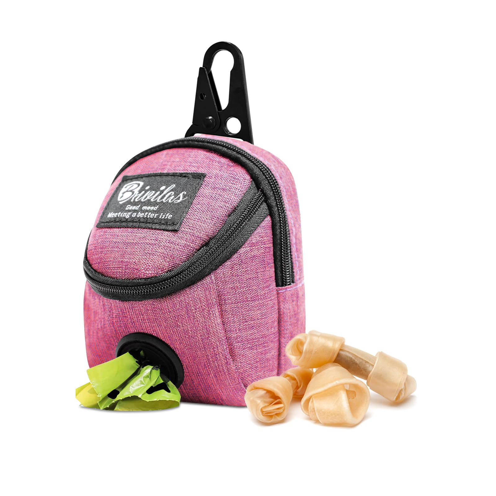 MultiValue Dog Walking Bag, Multifunctional Dog Training Treat Pouch Bag Oxford Cloth Waterproof Dog Food Treat Bag with Built-in Poop Bag Dispenser for Travel Outdoor Training (Pink, A)