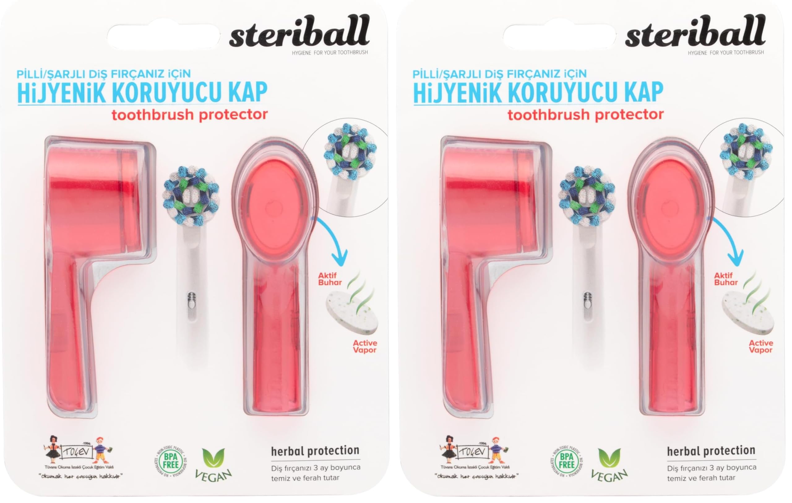 STERIBALL ŞARJLI VE PİLLİ DİŞ FIRÇALARI İÇİN HİJYENİK DİŞ FIRÇASI KORUMA KABI-2'Lİ KIRMIZI (2 paketi)