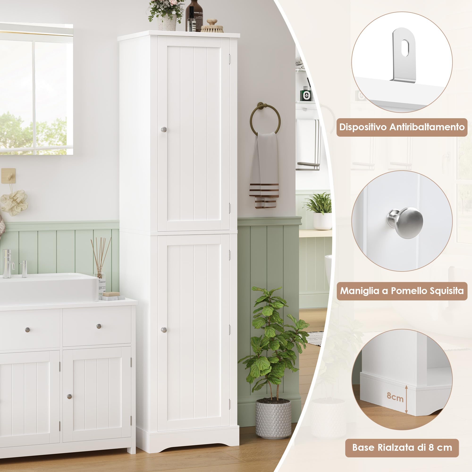 FOREHILL Colonna Bagno con Mensole per Porte 40x30x180cm Bianco