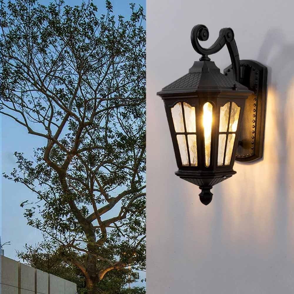 Lampa Ogrodowa,Lampy Czarna Zewnętrzna Lampa Ścienna Z Wodoodpornym Szklanym Kloszem Zewnętrznym, Aluminiowa Lampa Ścienna Na Patio Do Ogrodu Oprawa Ogrodowa(1-Pack)