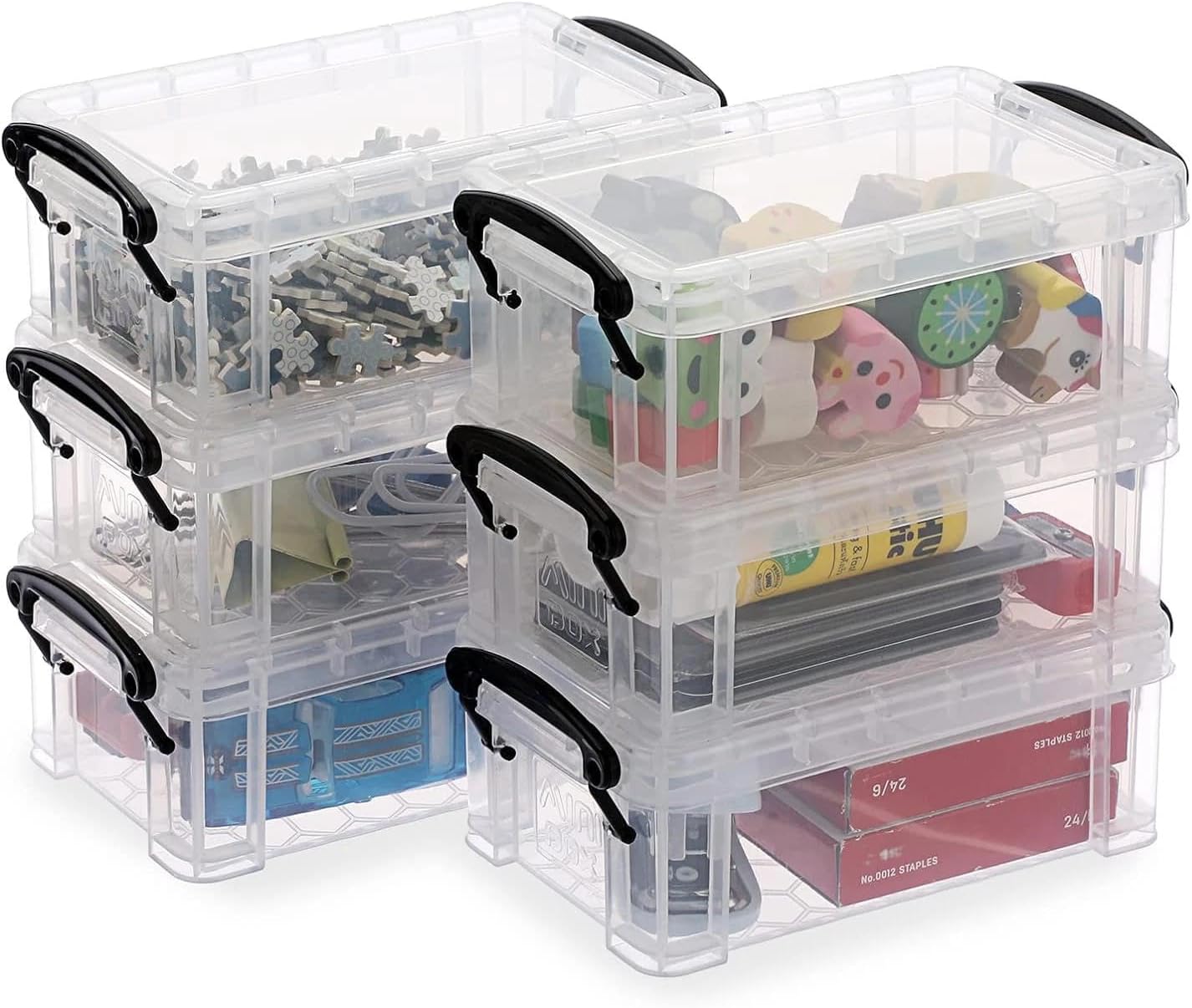 for 6 Pack Small Clear Plastic Storage Box with Lid Mini Sewing Box Organizer with B
