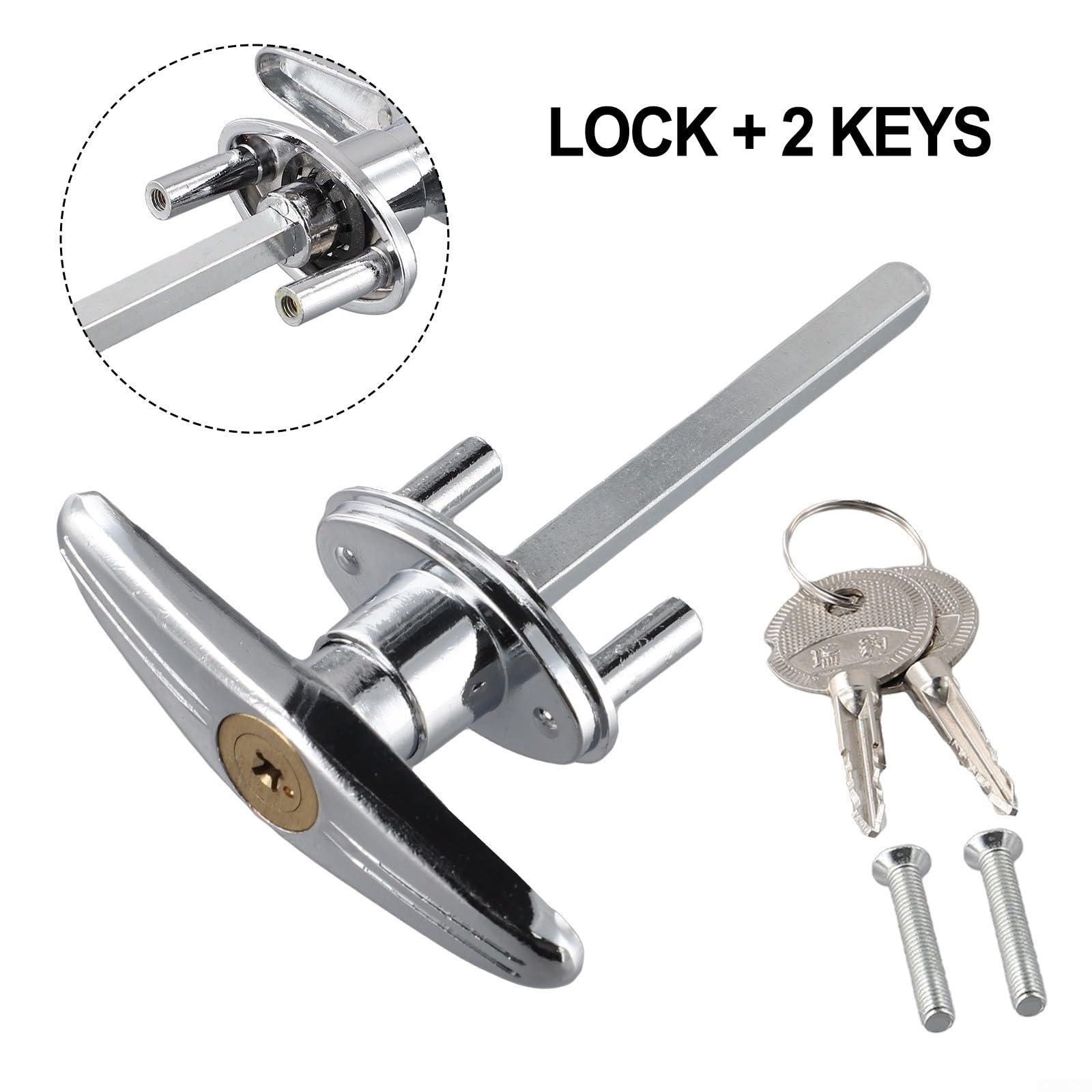 T Lock Griff Garagentorschloss für Wohnwagen und Wohnmobile, Zinklegierungsmaterial, wetterbeständig und rostfrei, mit 2 Schlüsseln (Schloss + 2 Schlüssel)