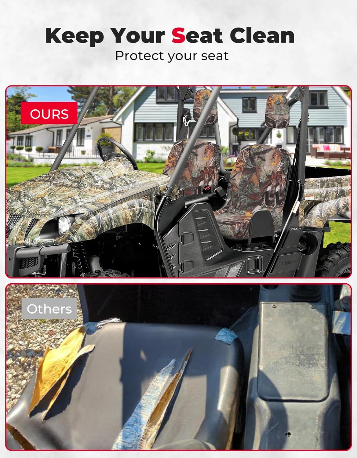 KEMIMOTO UTV Seat Cover, Bucket Cushion Sleeve Set Camo, Compatible with Rhino 450 660 700, Fits with Rhino Bucket Seat Cover with Headrest Cover