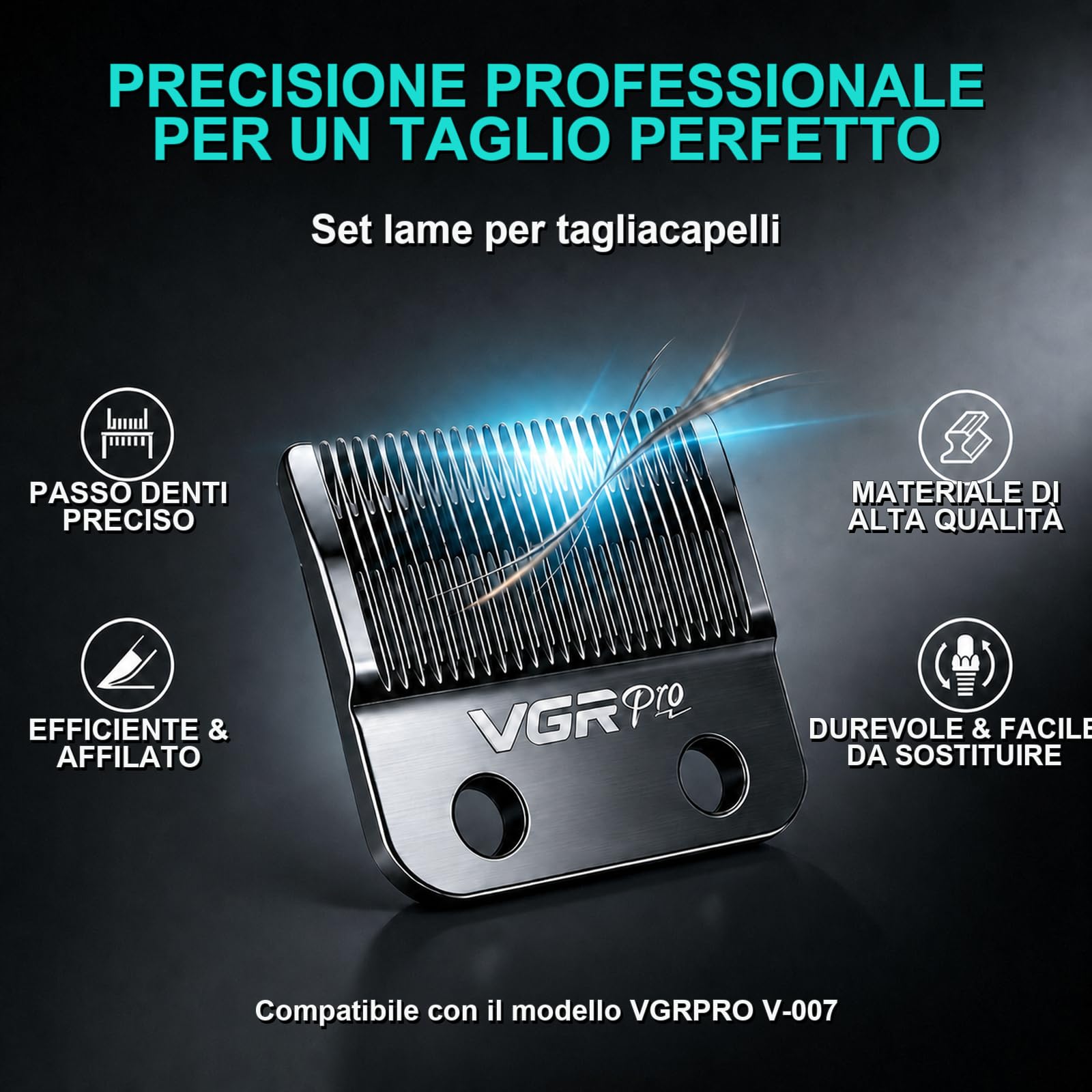 VGRPRO tagliacapelli uomo professionale con lame di ricambio, 7000 RPM kit da barbiere per taglio capelli, casa e salone
