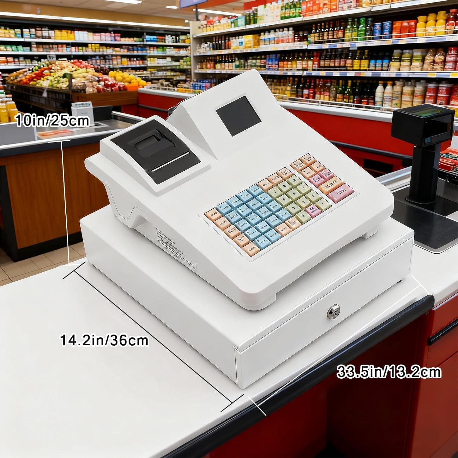 Caisse électronique, Caisse enregistreuse Supermarché Caisse de vente au détail Système de caisse avec LED Restaurant Caisse 48 touches pour petits avec tiroir de caisse pour restaurants, supermarchés