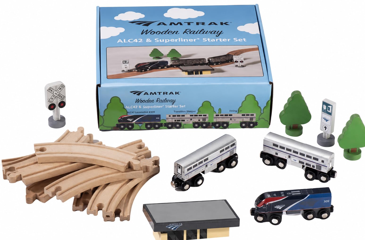 Amtrak Wooden Train ALC42 Superliner Set Compatible with Other