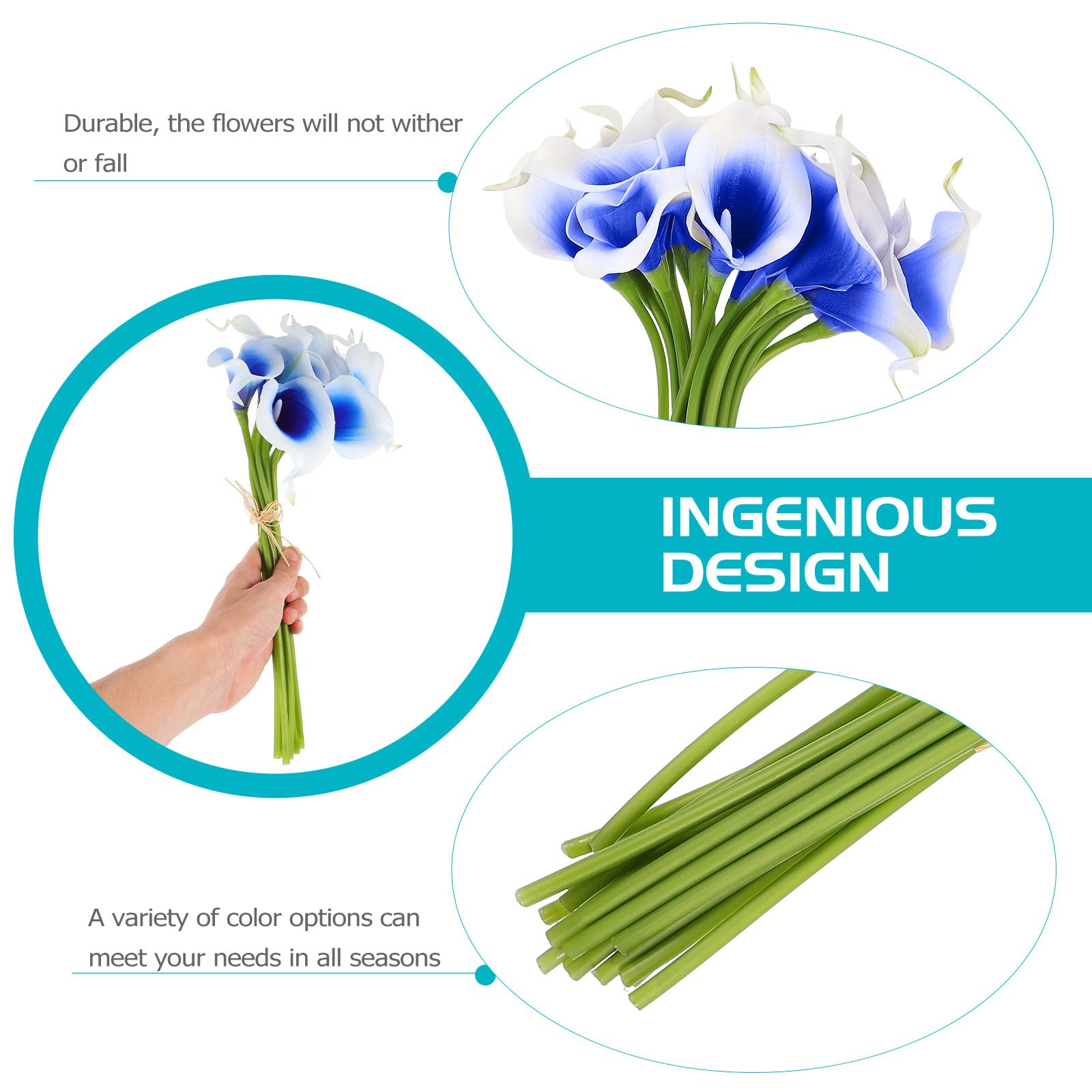 Healeved 20 Pezzi Fiori Artificiali Mini Calla Decorativi e Blu per Bouquet da Sposa, Ornamenti Floreali per Feste, Casa e Ufficio, Fiori Finti Riutilizzabili per Matrimoni