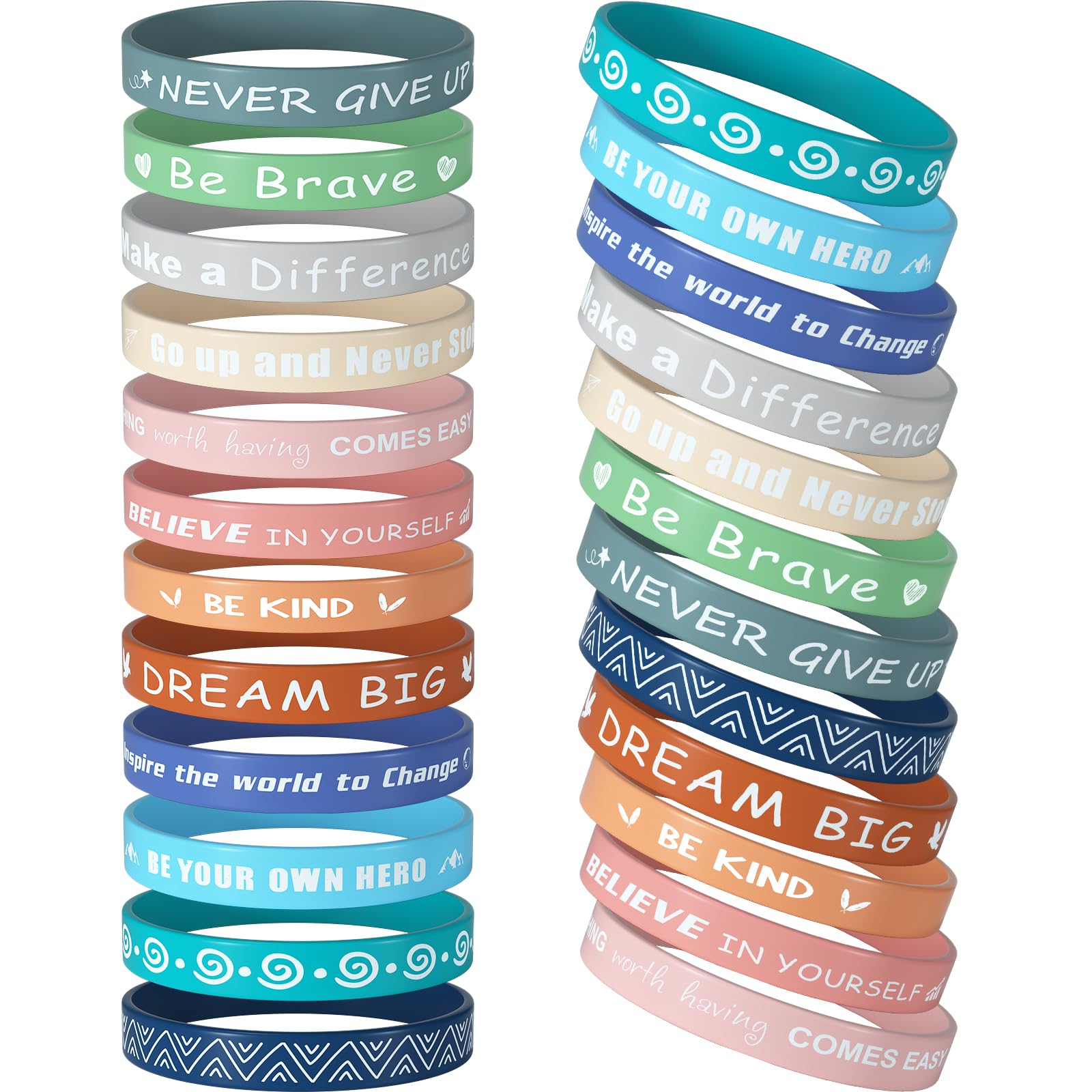 CHRORINE 24 Pieces Motivational Silicone Wristbands Inspirational Quote Rubber Bracelets Unisex for School Office Home Party Favor Gifts Supplies 12 Designs- Fresh Color