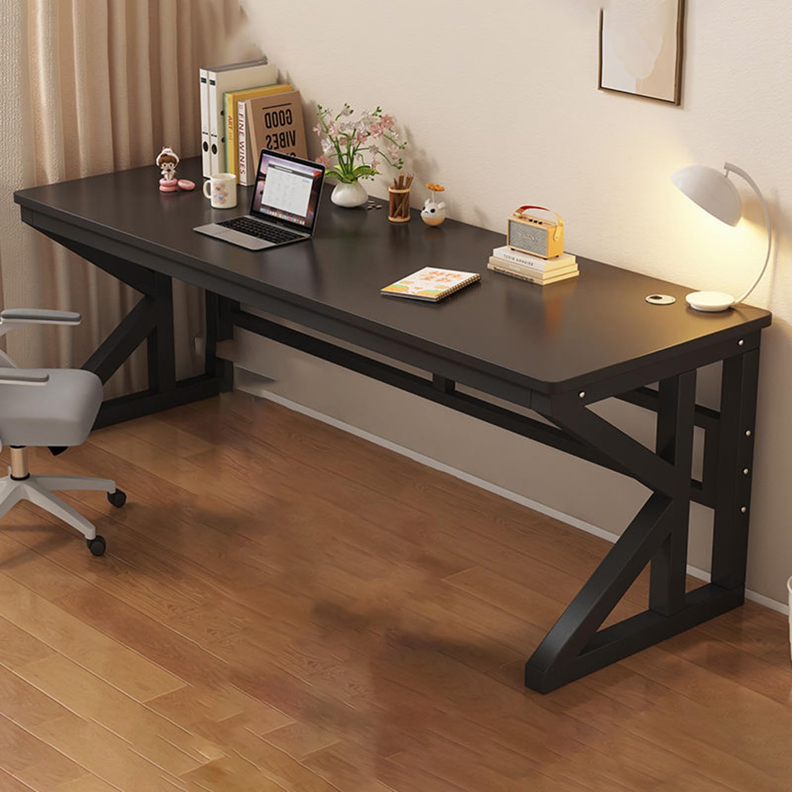 CGCSYZ Computer Desk Gaming Desk Stable Support Standing Desk Workstation for Study Metal Structure Office Furniture Ergonomic Home Office Desk (Black + Black Shelf 100 * 60cm)