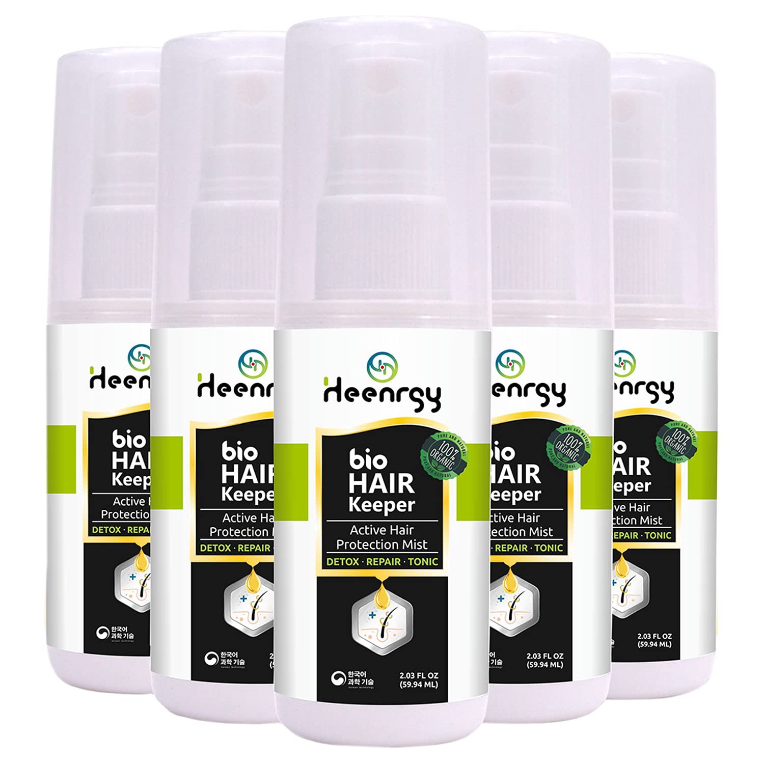 Heenrgy Biotech Bio HAIR Keeper Tonic Active Hair Protection Hair Fall Protection Anti Dandruff Non-Sticky Non-Greasy Detox Repair Hair Tonic for Men & Women (59.94 ml) (Pack of 5)
