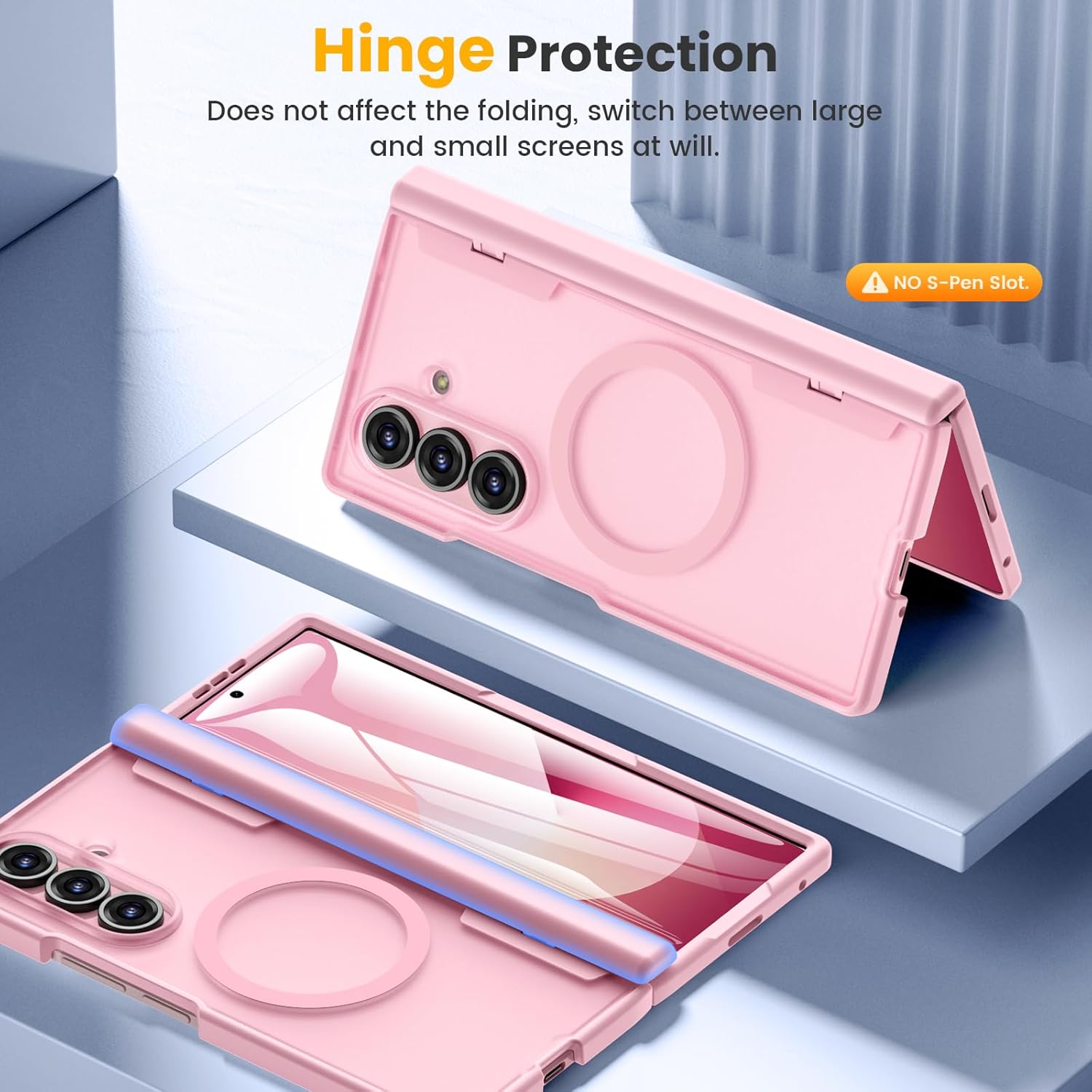 for Samsung Galaxy Z Fold 7 Case [Compatible with MagSafe] [Hinge Protection] [Built-in HD Screen Protector] Translucent Hard Shockproof Magnet Phone Cover for Zfold 7 - Pink - Image 6