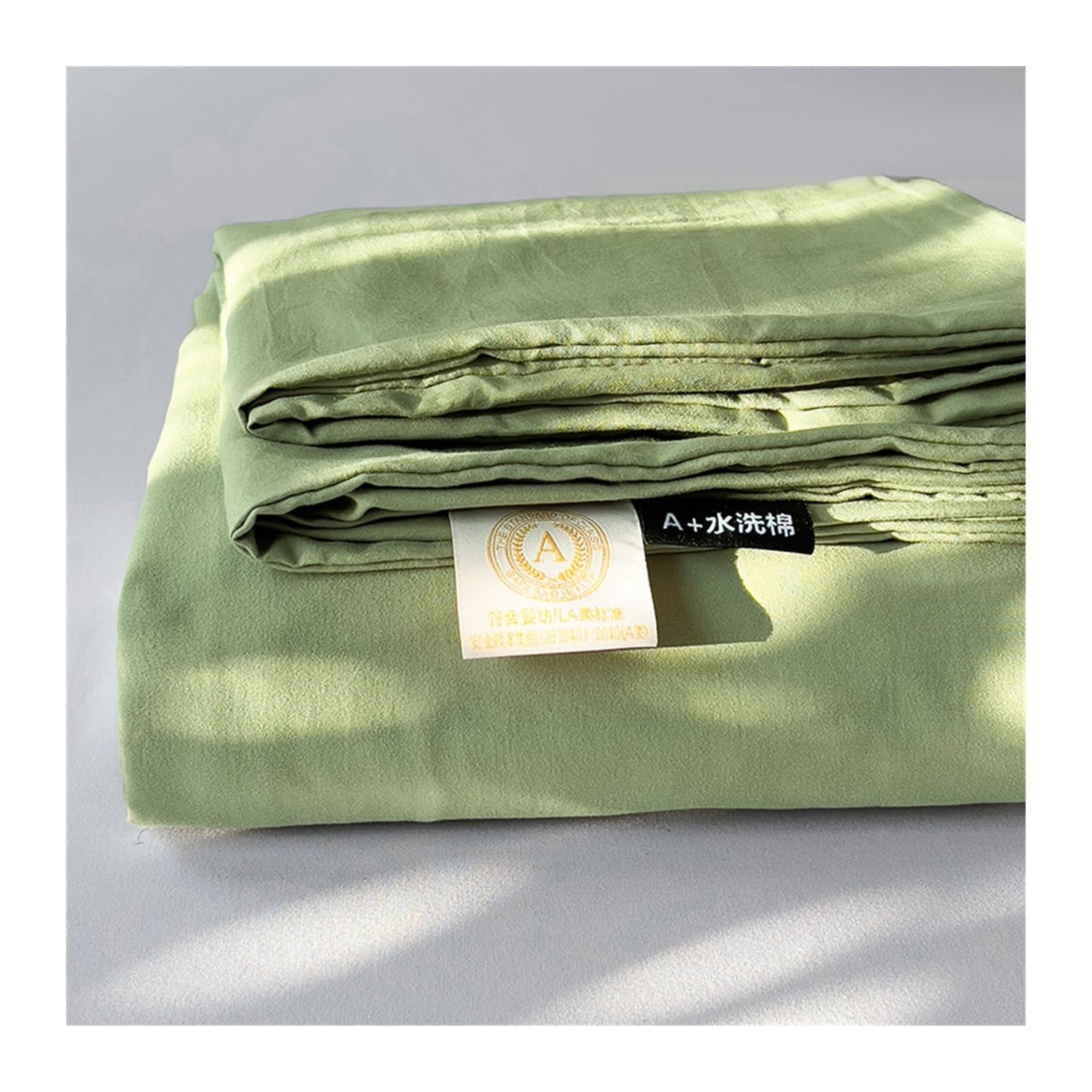 Drap plat 1 2 personnes en coton lavé vert sauge 220x240 cm