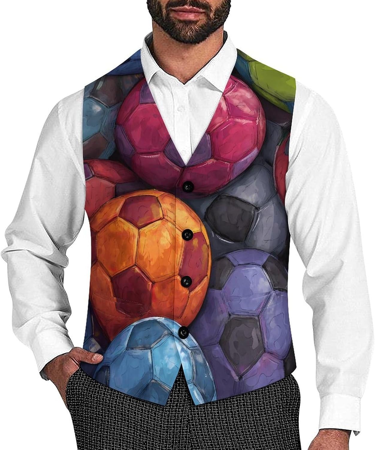 Colorful Soccer Balls Suit Vest for Men Slim Fit Business Dress Waistcoat for Suits Tuxedo