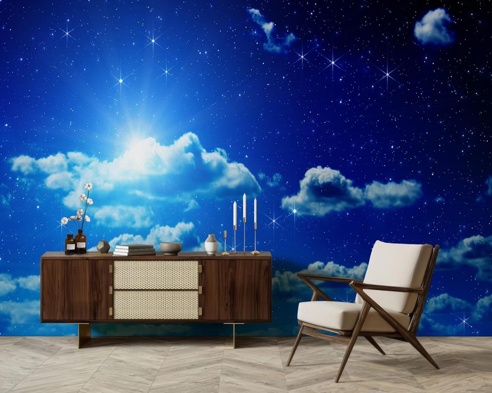 pdghsdkgjh Photo Wallpaper Night Sky Starry Sky Clouds and Stars Modern Living Room Bedroom Children's Room Wall Decoration Motif Wallpaper,250cmx175cm Stickers - Frameless Painting - Poster