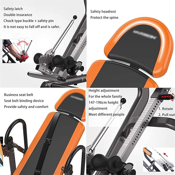 Heavy Duty Inversion Table, Foldable Gravity Trainer (With 3 Inversion Angle), Dual Stability, Safety, Home Gym Back Stretch Machine, Relieve Spine, Back Pain