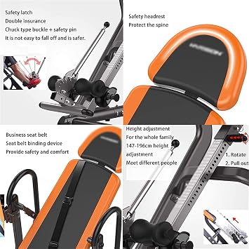 Heavy Duty Inversion Table, Foldable Gravity Trainer (With 3 Inversion Angle), Dual Stability, Safety, Home Gym Back Stretch Machine, Relieve Spine, Back Pain