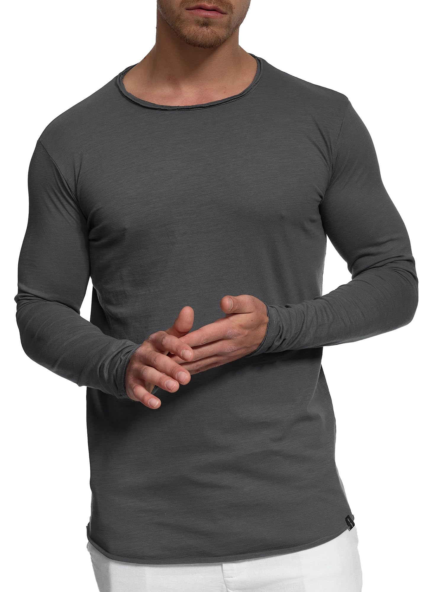 Indicode Herren Willbur Langarmshirt aus 100% Baumwolle | Longsleeve Grandad-Shirt für Männer Iron, XL