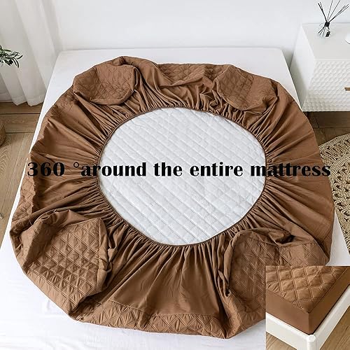 Miniatura 8 de Funda protectora de colchón impermeable color marrón, tamaño Queen, funda acolchada con bolsillo profundo, para niños, adultos, ancianos (marrón,