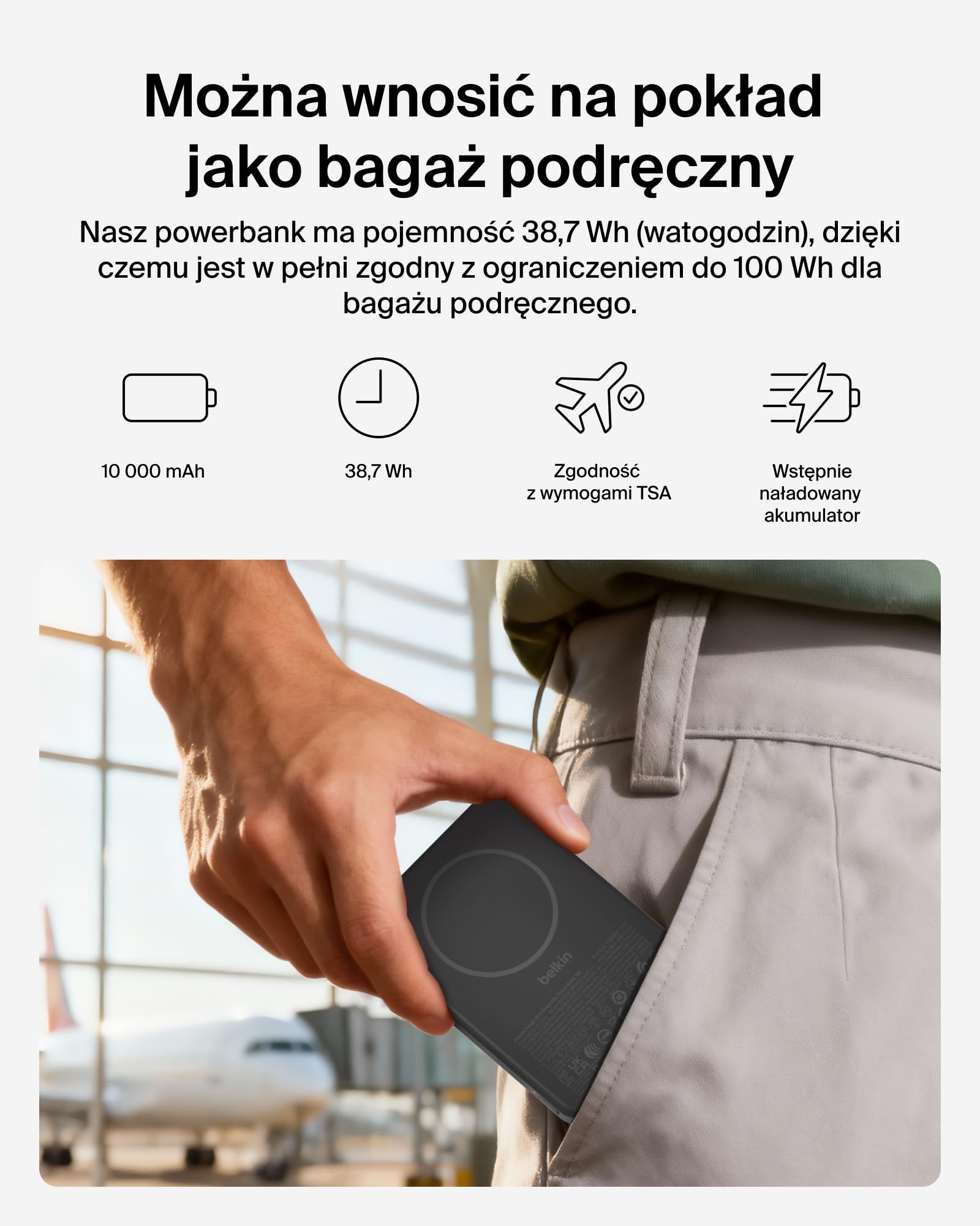 Belkin BoostCharge Magnetyczny Powerbank 10 000 mAh, Porty USB-C – Czarny | Powerbank Bezprzewodowy 10 000 mAh, Pierścień Magnetyczny, 2 Porty USB-C, Naładowany, Kabel w Zestawie, do Podróży Samolotem