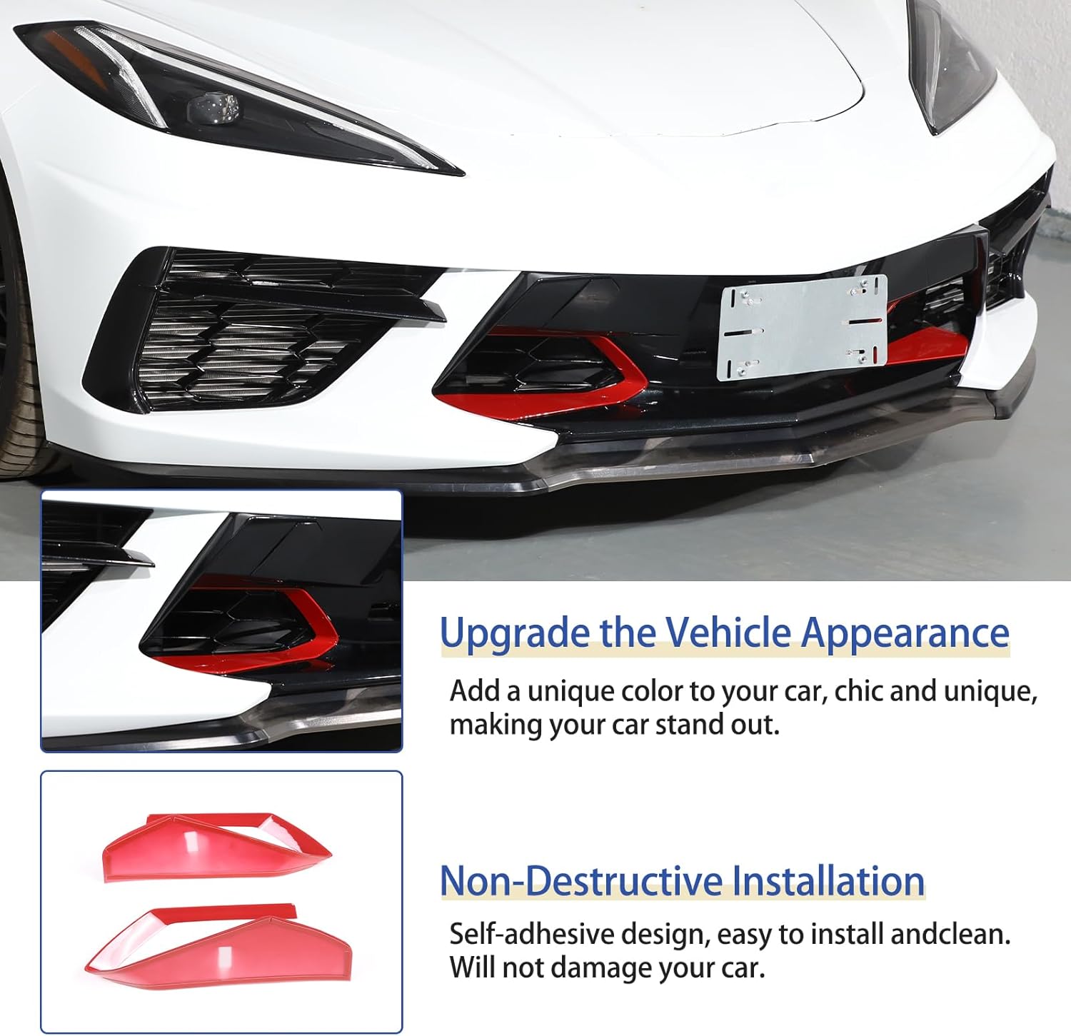 Daeiclru Front Bumper Grille Grill Cover Compatible with Corvette C8 Z51 2020-2025, Front Side Air Intake Vent Grille Cover Frame, Center Grill Lower Air lntake Trim Accessories (Red)