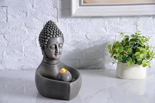 Miniatura 2 de Fuente interior cascada de mesa Buda Fuente Zen Mini cascada para espacios interiores Luz LED cálida para decoración tranquila del hogar (23082)