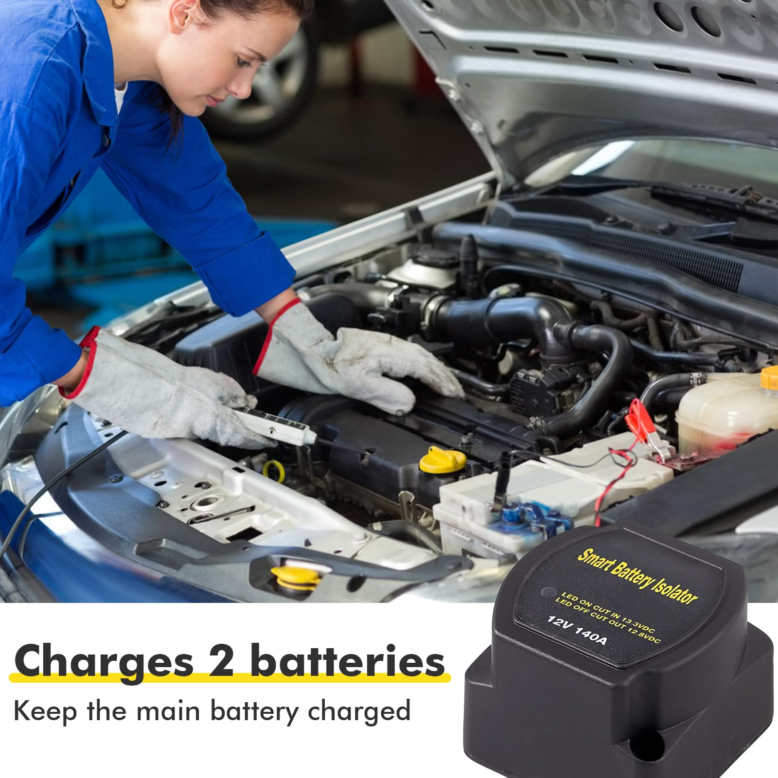 Coupleur separateur batterie 12v 140A, kit d'isolateur de batterie double | dualer batterie relais pour voiture, caravane, tout-terrain, camion, SUV, camping-car, bateau