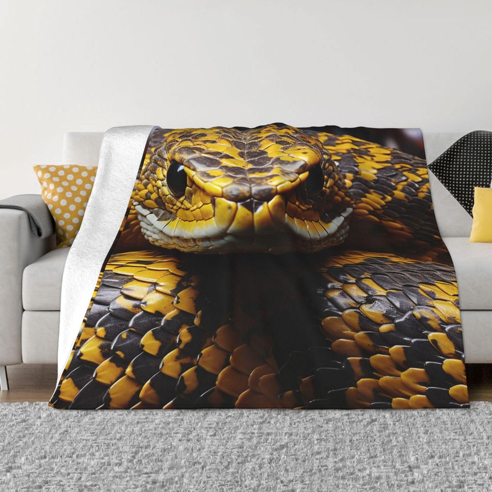 Fodpand Black Yellow Snake Flannel Blanket 60"X50" - Ultra-Soft Lightweight Throw Blanket For Bed, Sofa, And Couch - Luxury Air Conditioning Blankets - Cozy Warm Blankets For All Seasons