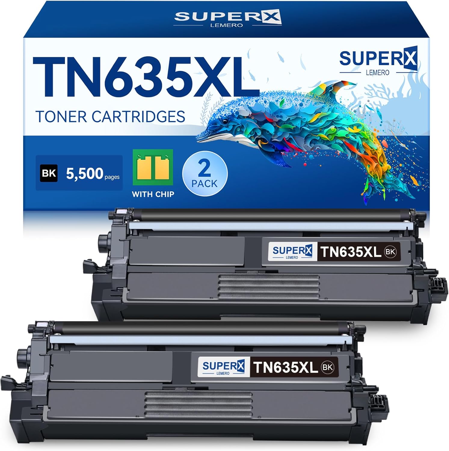 LEMERO SUPERX Compatible Toner Cartridge Replacement for Brother TN635XL TN635 Black High Yield Toner Cartridge Work with HL-L8430CDW HL-L8430CDWT HL-L8570CDW MFC-L8730CDW MFC-L8970CD Printer (2-Pack)