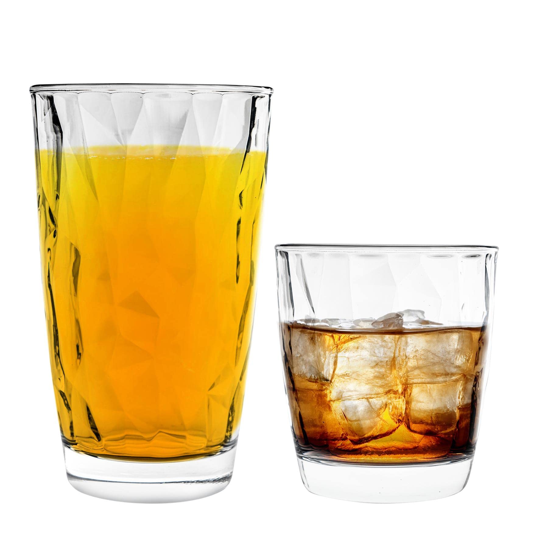 Bormioli Rocco Transparent Diamond Water Tumblers And Highball Cocktail Glasses - 300Ml, 470Ml - 12Pc Set