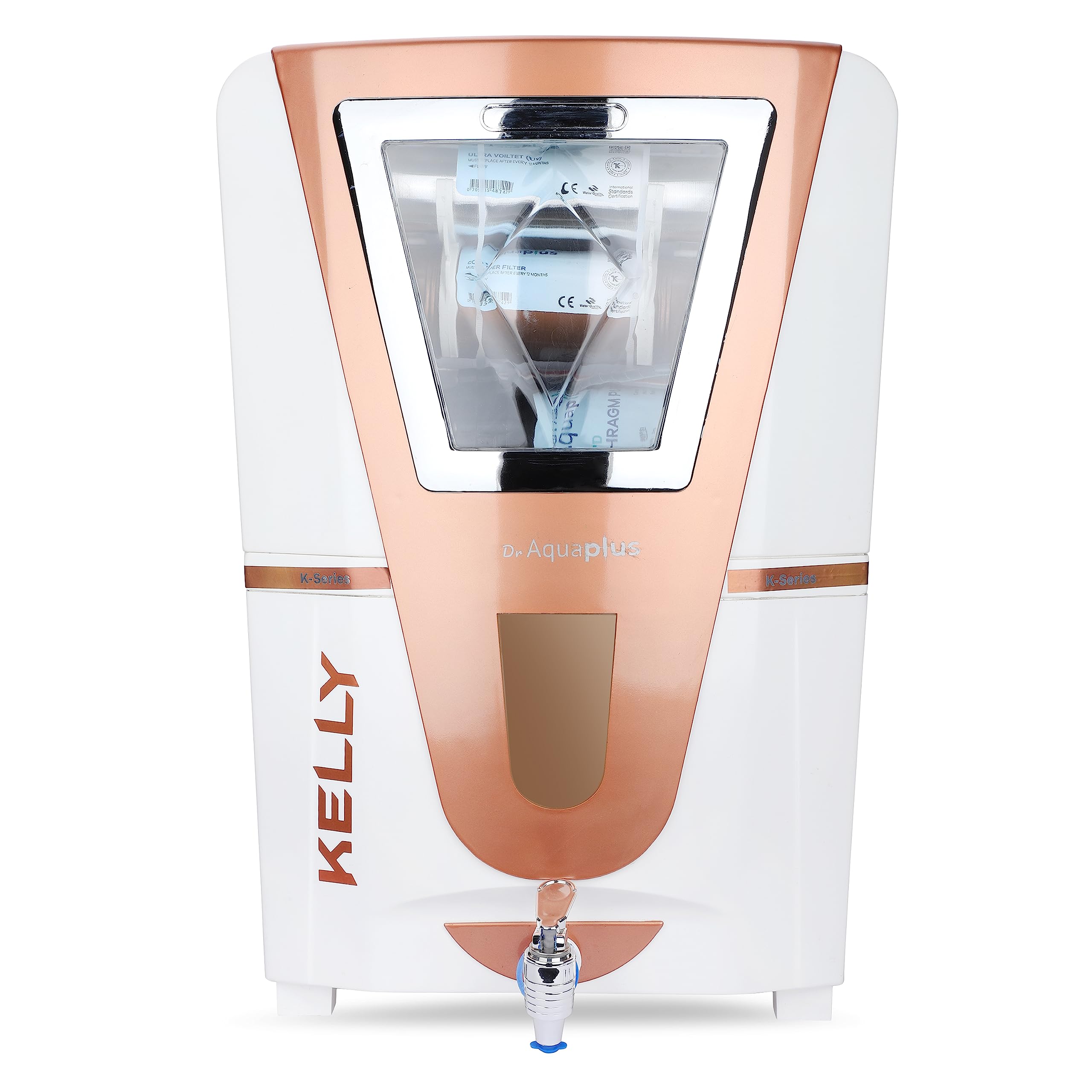 Dr.Aquaplus KELLY RO+UV+UF+Taste Adjuster with Active Copper & Zinc water purifier,8 stages purification | Clean, Pure Drinking Water for Home | Advanced Filtration System