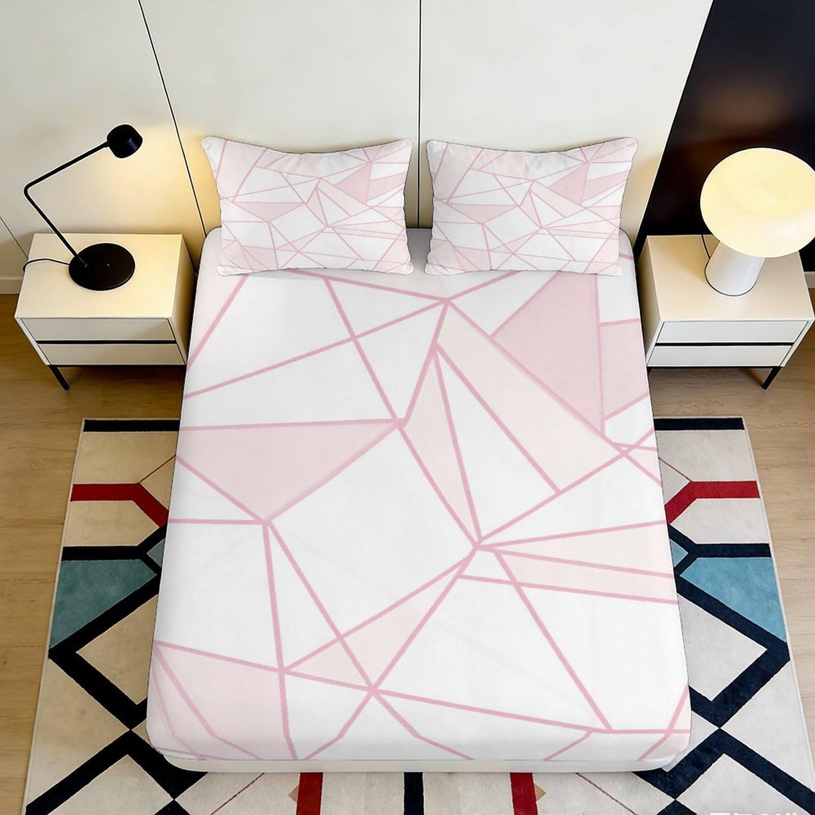 3D Printed Pink Geometric Fitted Sheet Microfiber Soft Non-Slip Abstract Lines Mattress Cover for Bedroom Dorm Home Decor 120x200cm 120x200x25cm