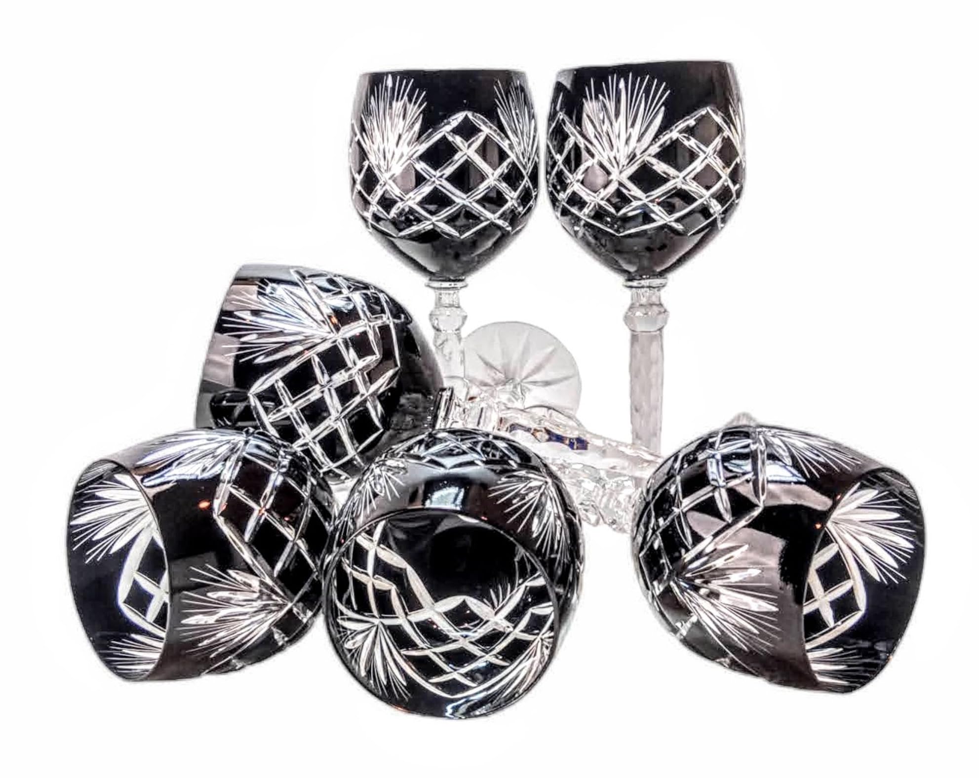 MaRika Kristall Weingläser Set – 280 ml, schwarz, handgefertigt – 6er Set Weingläser, perfekt für Rotwein und Weißwein, Geschenkidee