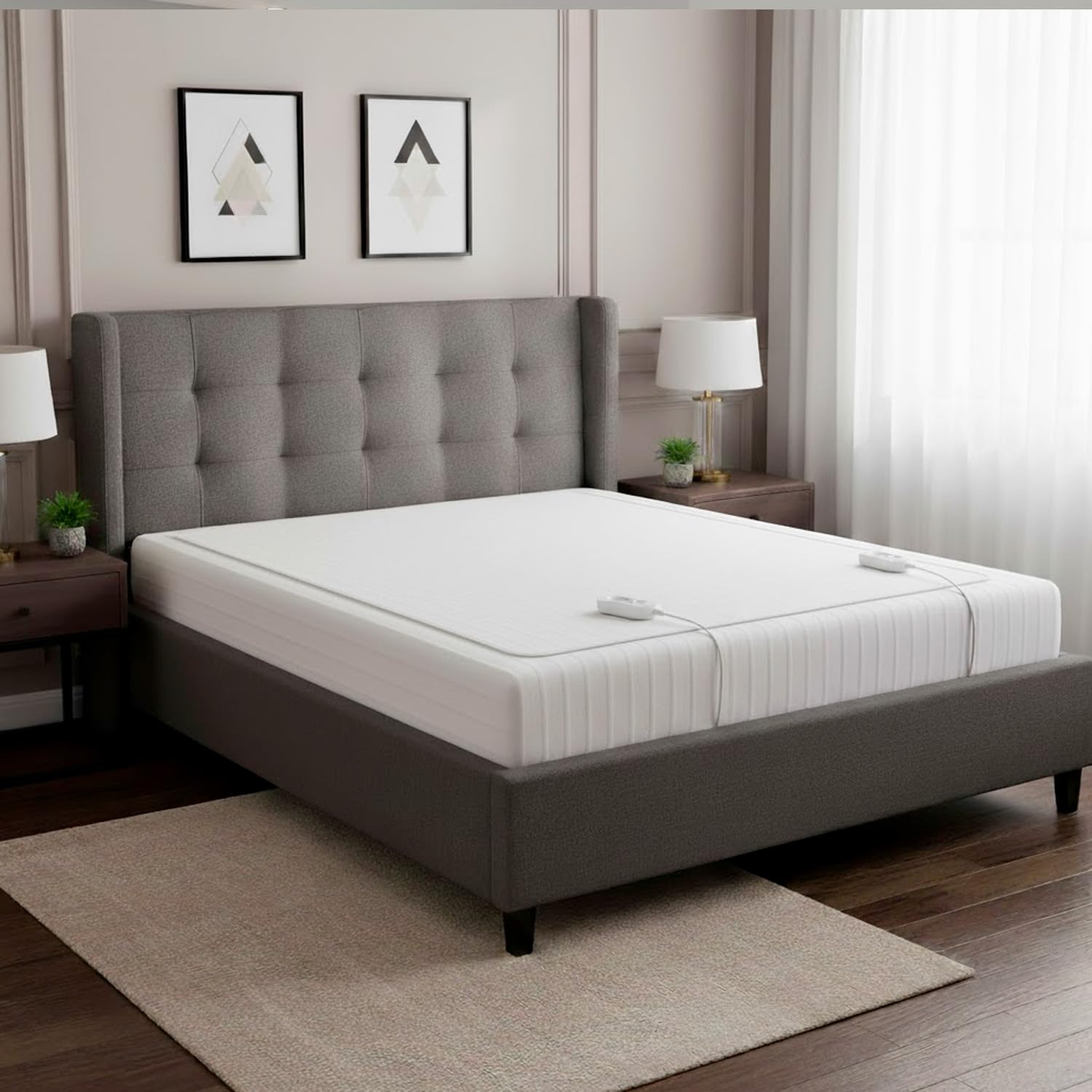 Scaldaletto Elettrico Matrimoniale 160 x 140 Cm in Poliestere 100% Coperta Elettrica Riscaldante Con 2 Telecomandi Indipendenti 3 Livelli Di Temperatura Timer Sistema Anti Surriscaldamento Bianco