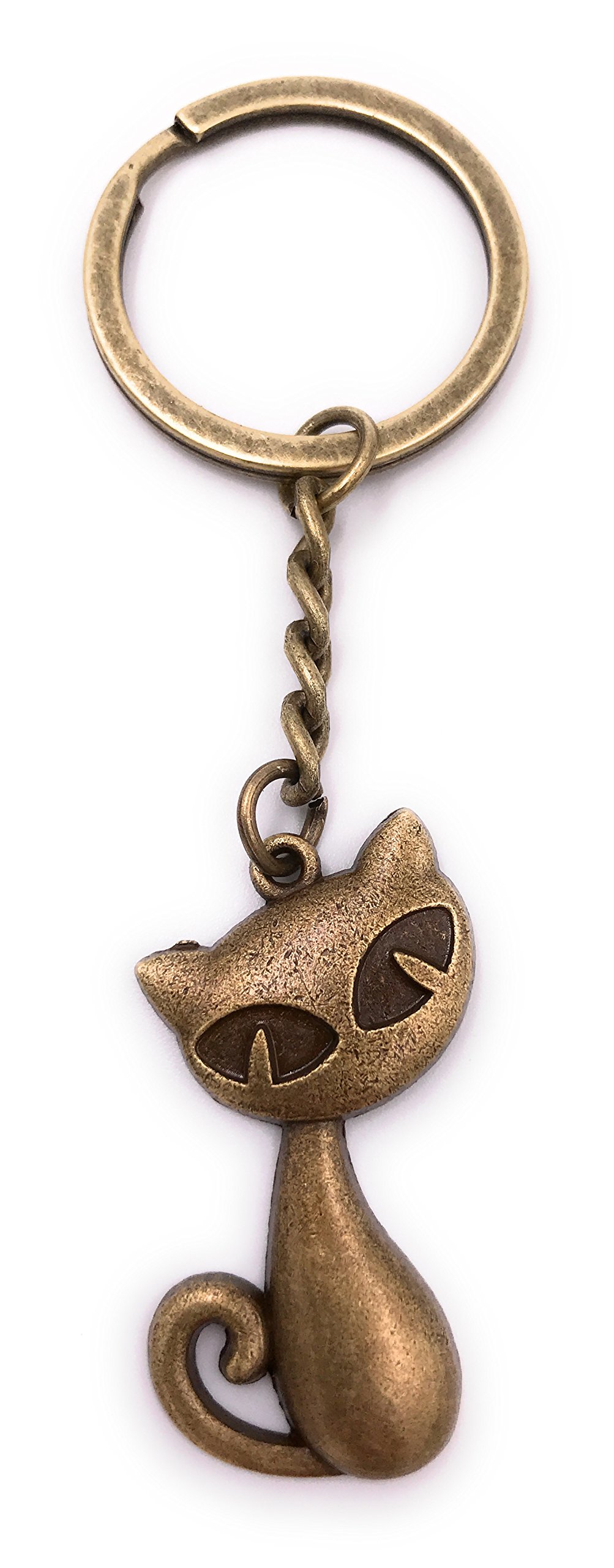 H-Customs Bronze Cat Sitting Figure Keychain Pendant Metal