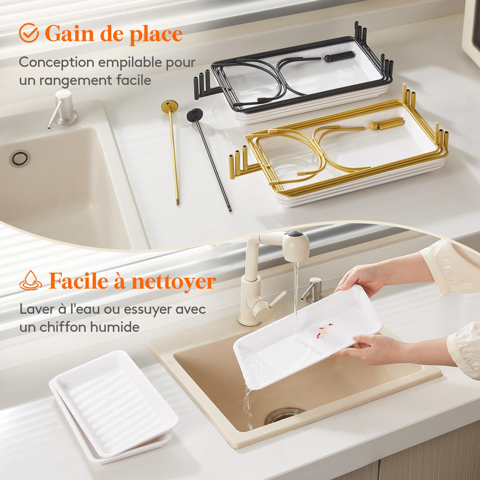 Lifewit Plateau de Service avec 3 Plats, Plateau Repas Amovible, Grand Plateau Plastique Rectangulaire 36 × 17cm, Presentoir Aperitif Buffet, Présentoir à Gâteaux, Panier Fruits, Support en Métal Noir