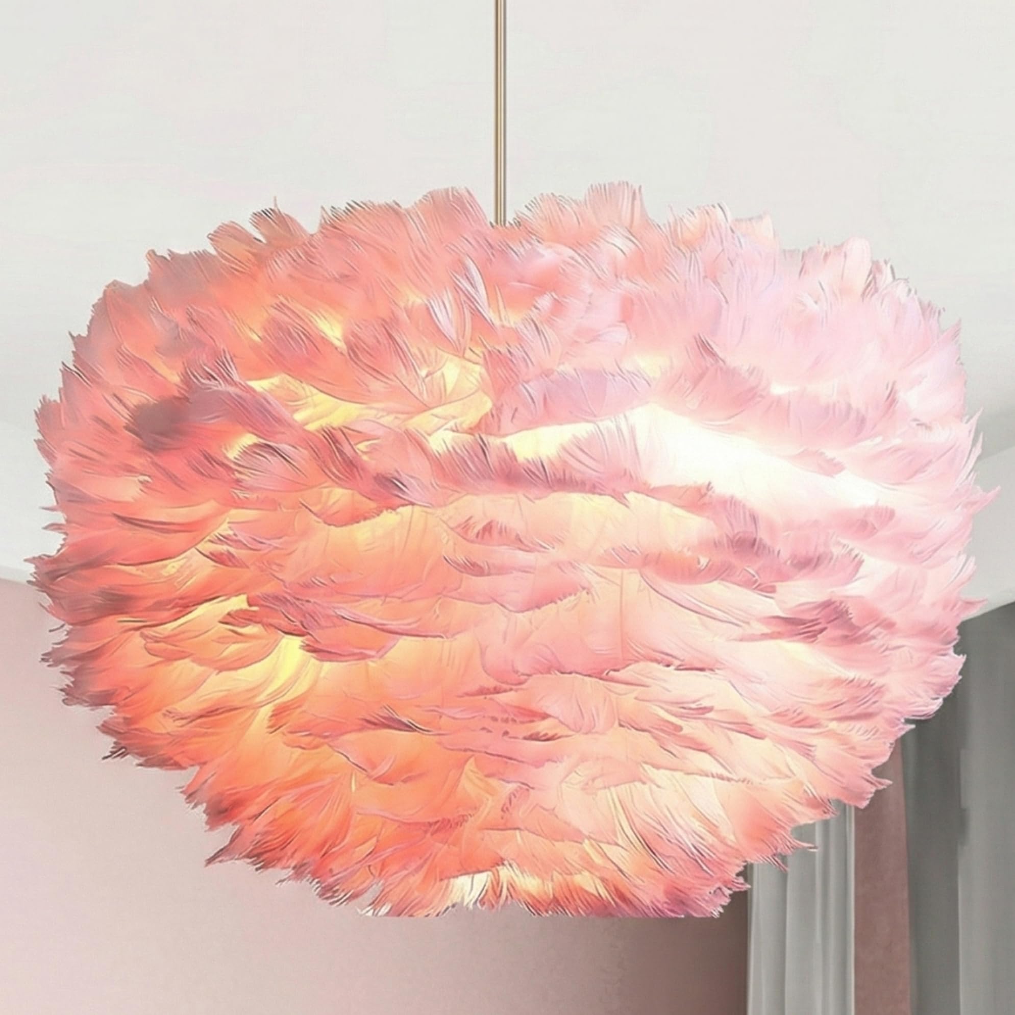 Maxax Pink Feather Chandeliers for Girls Room, 3 Lights Modern Romantic Ceiling Haning Lamp, Nordic Creative Art Feather Shade Chandelier, for Bedroom, Living Room, Dining Room, 17.7 inch