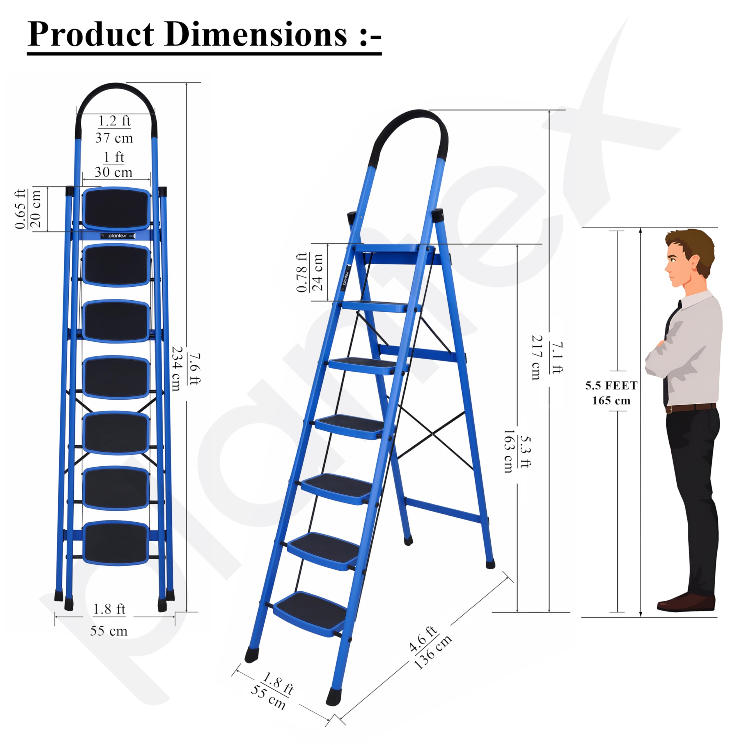 Plantex Premium Steel - 7 Step Ladder/Wide Anti Skid Steps/Heavy Duty Multipurpose Foldable 7 Step Ladder(Blue & Black) — Amazon image 5