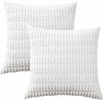 Volcanics Boîte de 2 Pure couvertures d'oreillers décoratifs blanc 18x18 Inch, Soft Corduroy cas de coussin carré rayé, moderne ferme Boho Home Decor pour canapé lit salon