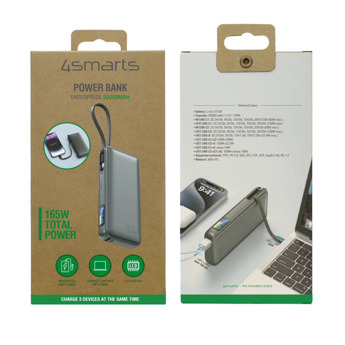 4smarts Powerbank Enterprise inkl. USB-C Kabel 20000mAH 165W